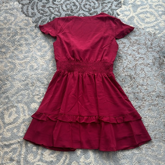 Pretty Garden Tie Front Ruffle Dress Maroon Large - Picture 5 of 8